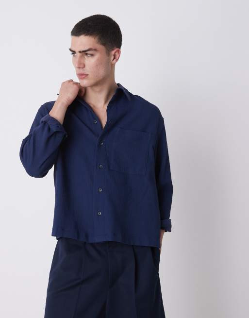 ASOS DESIGN – Granatowa fakturowana koszula pudełkowa oversize