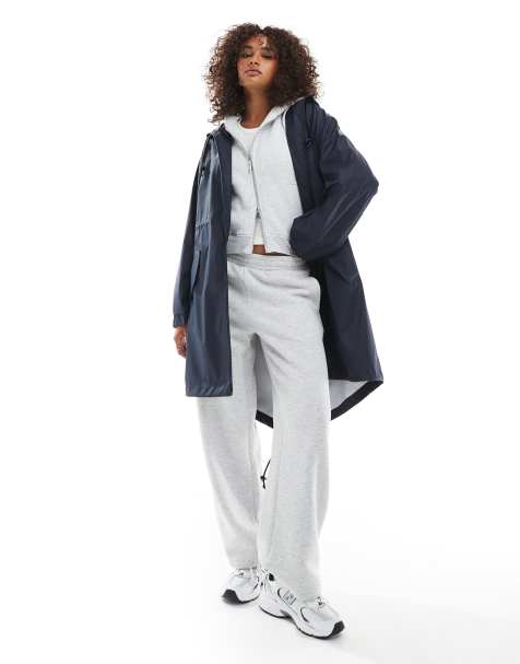 ASOS DESIGN contrast detail rubberised rain parka in navy