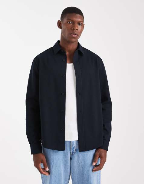 ASOS DESIGN regular fit jersey shirt in navy