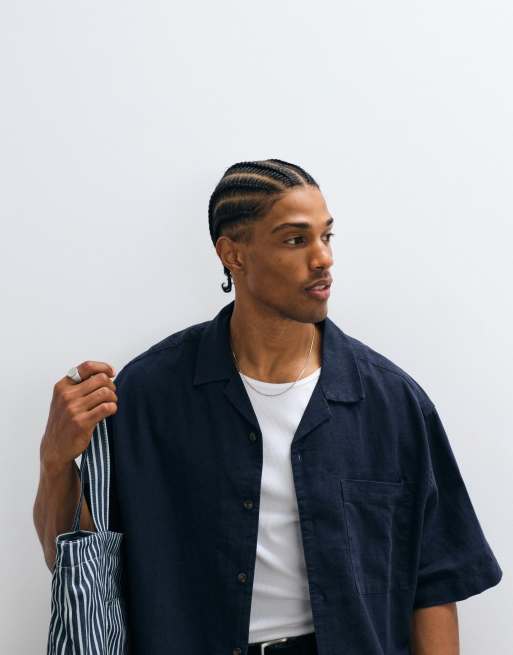ASOS DESIGN – Granatowy lniany zestaw: koszula i spodnie, 2 z 4