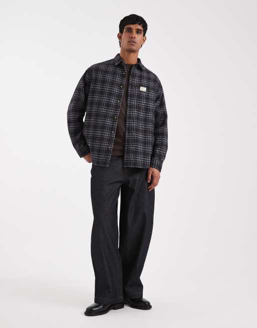ASOS DESIGN – Granatowa koszula oversize w kratkę z naszywką, 3 z 5