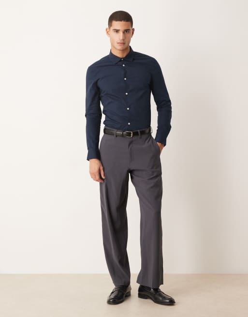 ASOS DESIGN – Granatowa koszula popelinowa o obcisłym kroju, 2 z 5