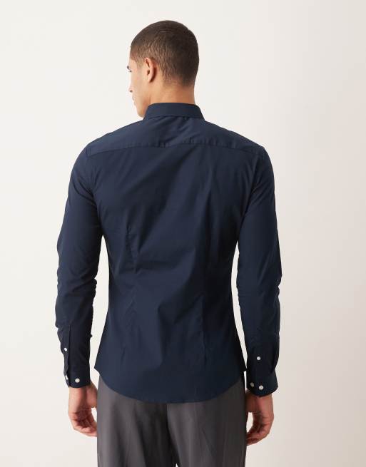 ASOS DESIGN – Granatowa koszula popelinowa o obcisłym kroju, 3 z 5