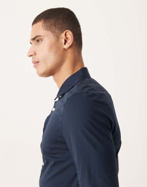 ASOS DESIGN – Granatowa koszula popelinowa o obcisłym kroju, 4 z 5