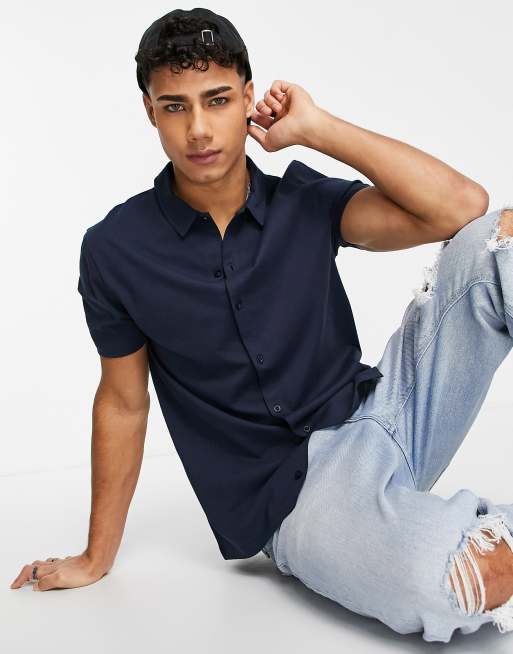 ASOS DESIGN – Granatowa koszula z dżerseju – NAVY
