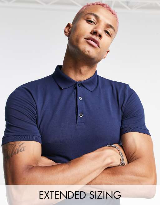 ASOS DESIGN – Granatowa koszulka polo o kroju podkreślającym sylwetkę z mieszanki bawełny – NAVY