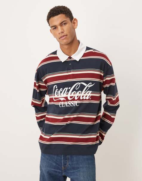 ASOS DESIGN – Granatowa koszulka polo o luźnym kroju z nadrukiem Coca Cola - view 1