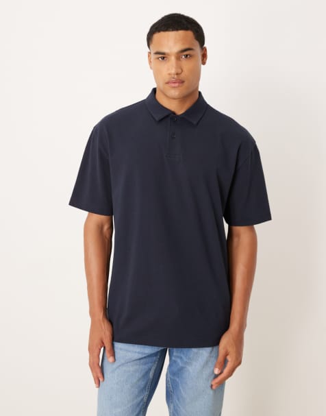 ASOS DESIGN relaxed polo in navy pique