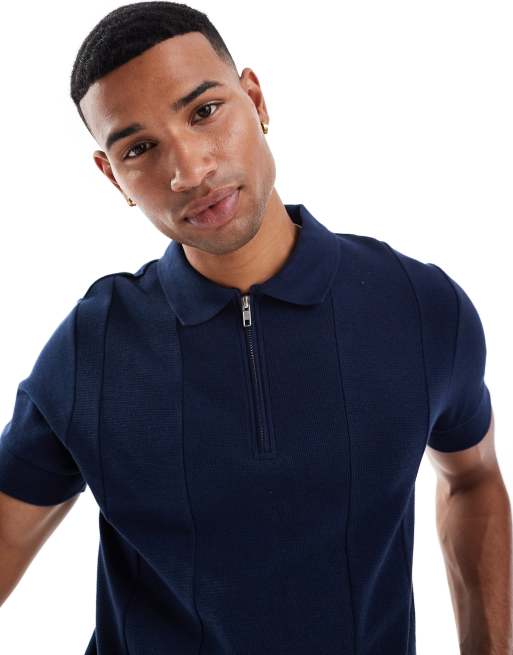 ASOS DESIGN – Granatowa koszulka polo ze srebrnym zamkiem