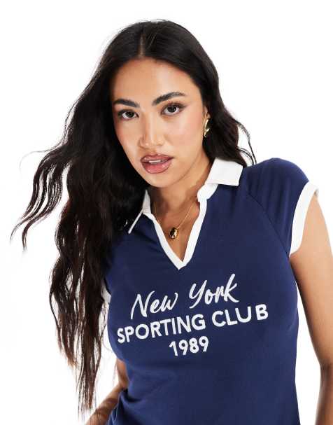 ASOS DESIGN – Granatowa krótka koszulka polo z grafiką z napisem „New York” - view 1