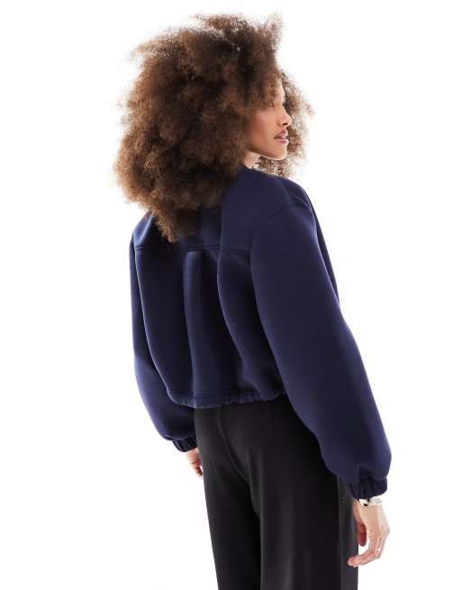 ASOS DESIGN – Granatowa kurtka bomberka z materiału typu nurek, 4 z 4