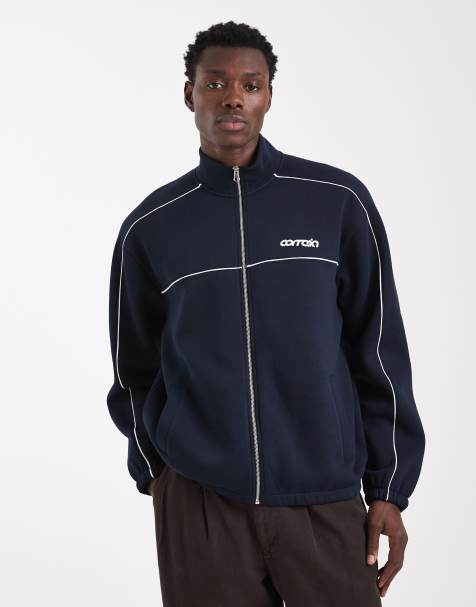 ASOS DESIGN – Granatowa kurtka dresowa o luźnym kroju z lamówką i nadrukiem - view 1