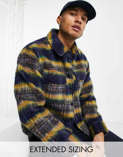 ASOS DESIGN – Granatowa kurtka koszulowa oversize w paski z materiału z z dodatkiem wełny