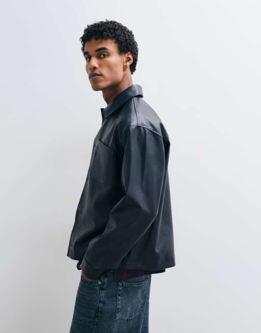 ASOS DESIGN – Granatowa kurtka koszulowa z imitacji skóry, 4 z 5