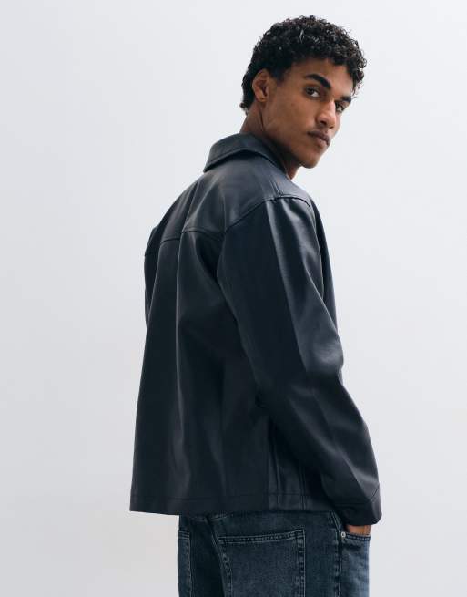 ASOS DESIGN – Granatowa kurtka koszulowa z imitacji skóry, 5 z 5