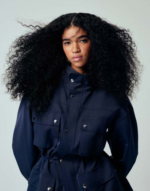 ASOS DESIGN – Granatowa kurtka w stylu roboczym, z wysoką stójką, 2 z 4