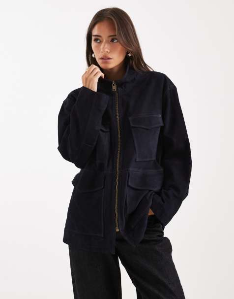 ASOS DESIGN real suede jacket in navy