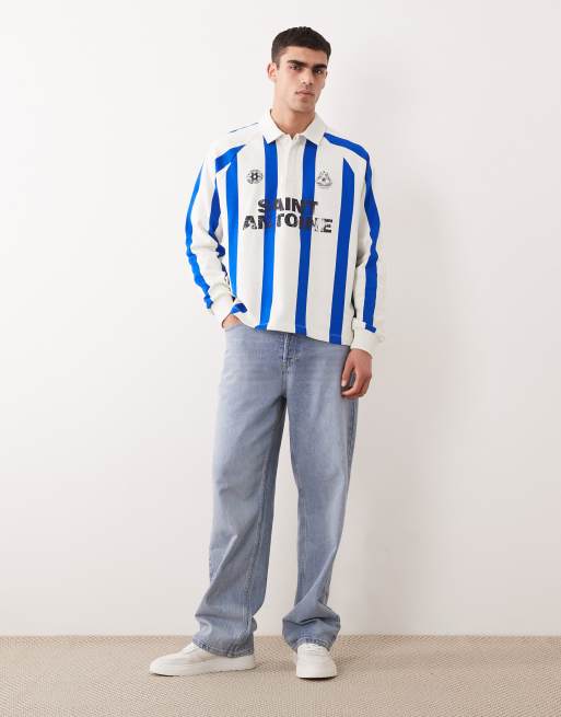 ASOS DESIGN – Granatowa, luźna bluza w stylu rugby, w pionowe paski, 3 z 5