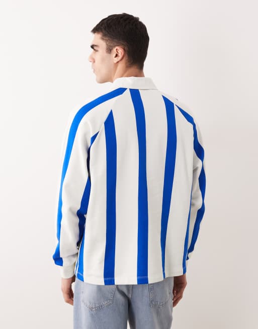 ASOS DESIGN – Granatowa, luźna bluza w stylu rugby, w pionowe paski, 5 z 5