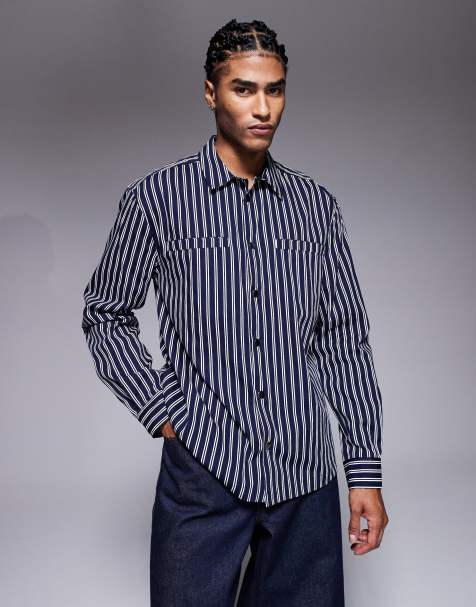 ASOS DESIGN relaxed shirt in navy stripe