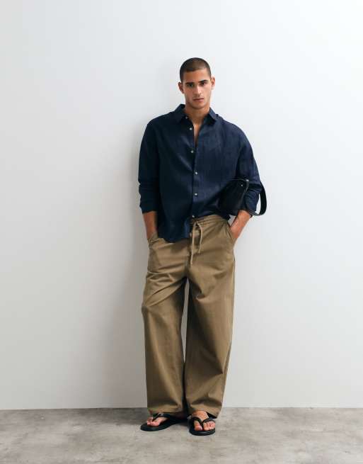ASOS DESIGN – Granatowy zestaw z lnu 100%, 2 z 4
