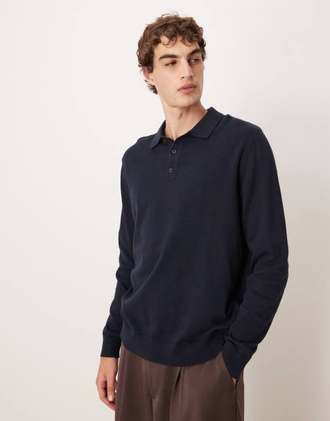 ASOS DESIGN – Granatowa luźna koszulka polo z dzianiny z długimi rękawami - view 1