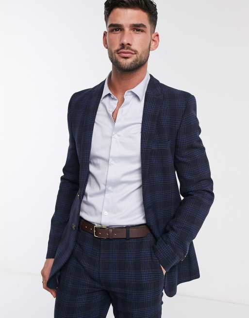 ASOS DESIGN – Granatowy garnitur w kratę o bardzo obcisłym kroju, 2 z 3