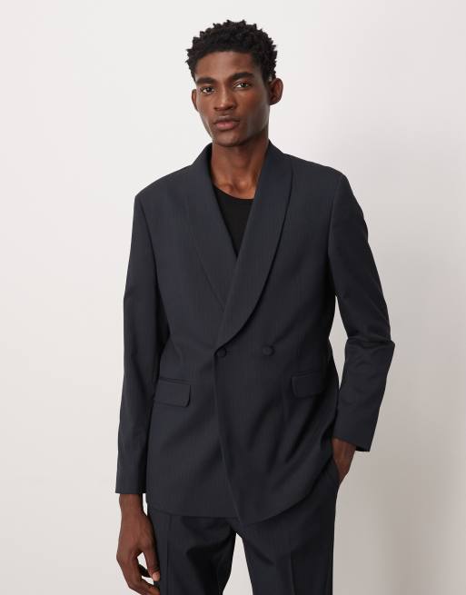 ASOS DESIGN – Granatowy garnitur o regularnym kroju w prążki, 3 z 3