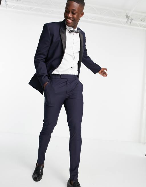 ASOS DESIGN – Granatowa marynarka smokingowa o obcisłym kroju, 3 z 4