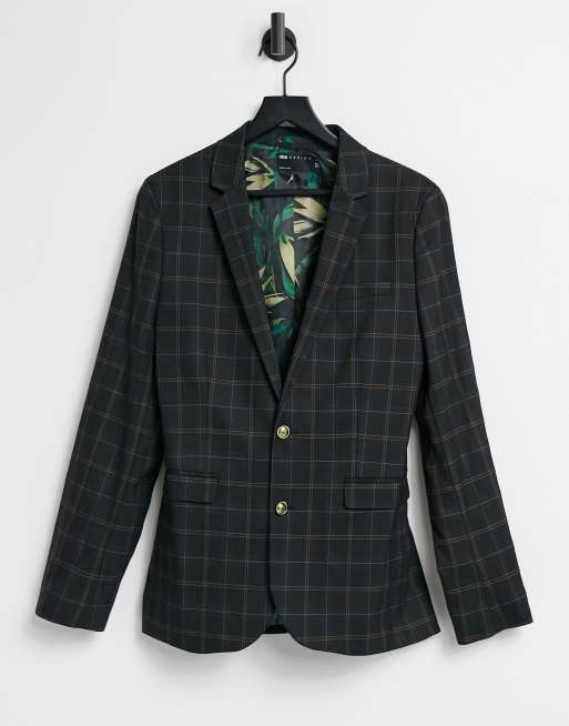 ASOS DESIGN – Granatowa obcisła marynarka w kratę