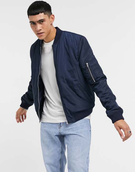 ASOS DESIGN – Granatowa pikowana kurtka bomberka z kieszenią MA1