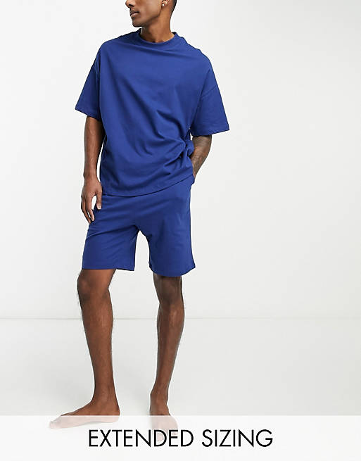 ASOS DESIGN – Granatowa piżama z dżerseju: T-shirt oversize i szorty