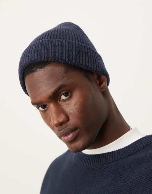ASOS DESIGN – Granatowa prążkowana czapka beanie o splocie patentowym z owczą wełną