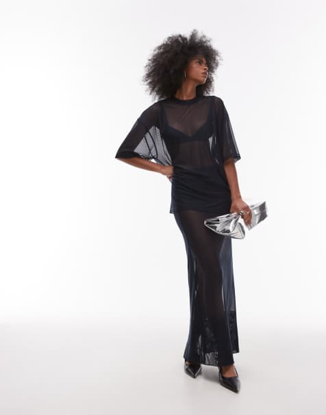 ASOS DESIGN mesh maxi skirt in navy