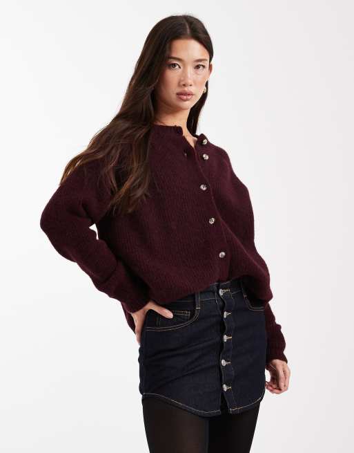 ASOS DESIGN – Granatowa spódnica jeansowa mini z zaokrąglonym dołem zapinana na guziki