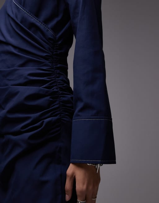 ASOS DESIGN – Granatowa sukienka mini z dekoltem V bez kołnierzyka, 4 z 4