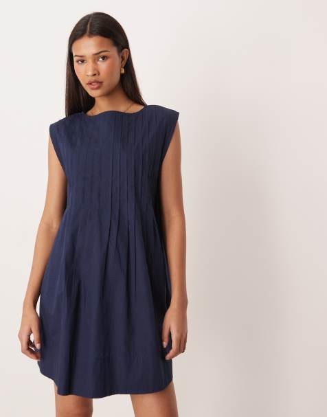 ASOS DESIGN – Granatowa sukienka mini z prostym dekoltem i zaszewkami - view 1