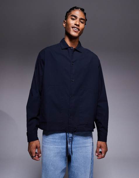 ASOS DESIGN boxy oversized cord shirt in navy