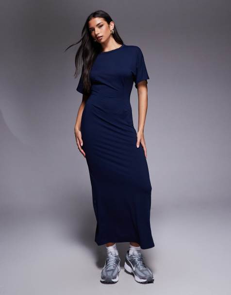 ASOS DESIGN T-shirt front seam detail midi dress in navy