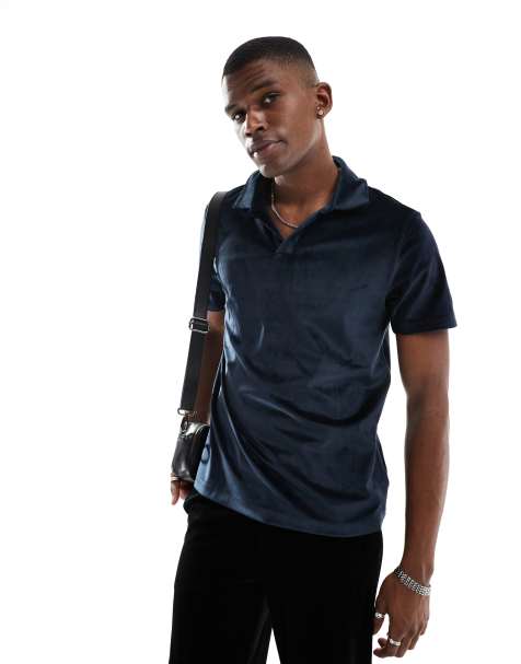 ASOS DESIGN – Granatowa welurowa koszulka polo - view 1