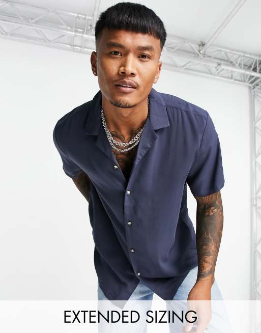 ASOS DESIGN – Granatowa wiskozowa koszula o luźnym kroju z kołnierzykiem kubańskim