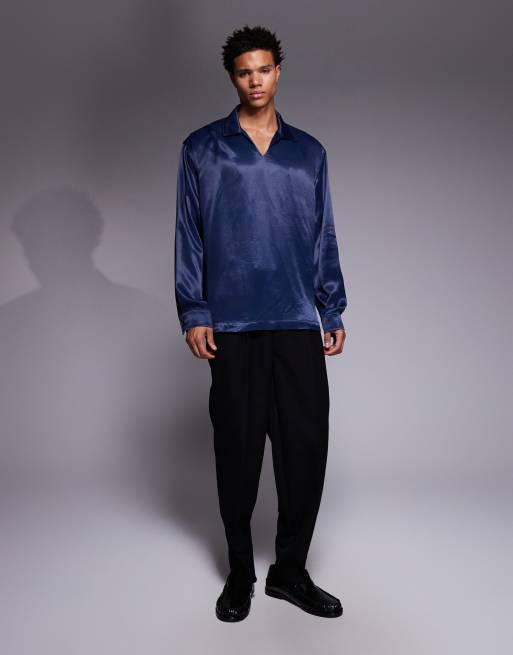 ASOS DESIGN – Granatowa zakładana przez głowę satynowa koszula oversize, 2 z 5