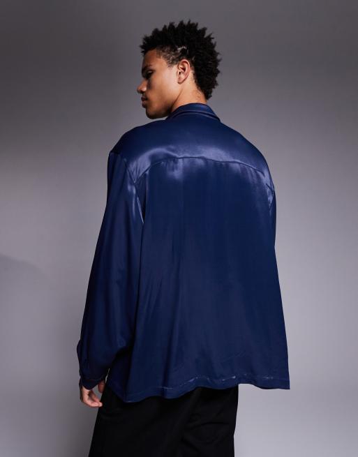 ASOS DESIGN – Granatowa zakładana przez głowę satynowa koszula oversize, 3 z 5