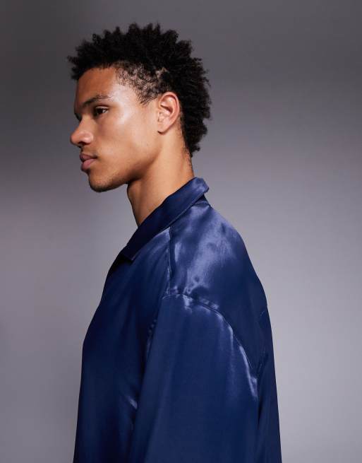 ASOS DESIGN – Granatowa zakładana przez głowę satynowa koszula oversize, 4 z 5
