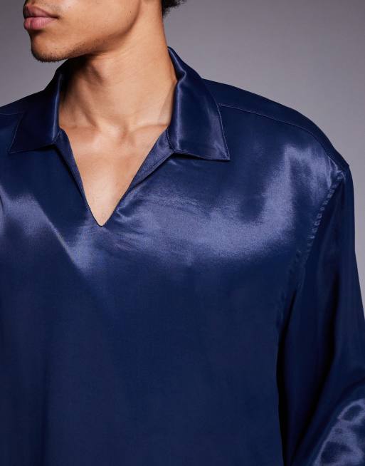 ASOS DESIGN – Granatowa zakładana przez głowę satynowa koszula oversize, 5 z 5