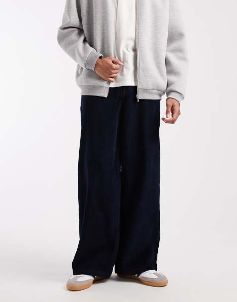 ASOS DESIGN loose trousers in navy corduroy