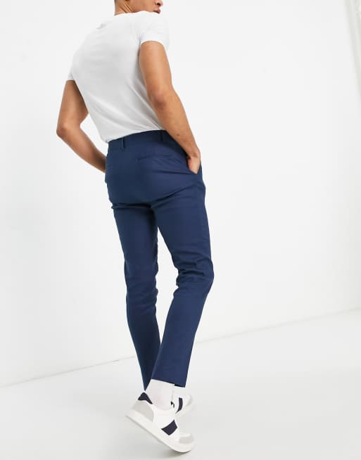 ASOS DESIGN – Granatowe bardzo obcisłe eleganckie spodnie z mieszanki lnu, 2 z 4