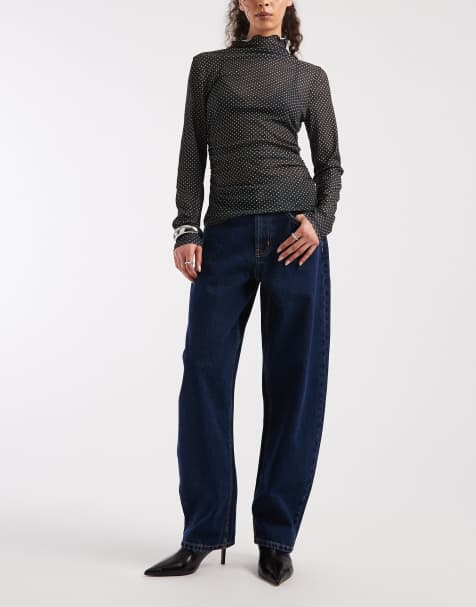 ASOS DESIGN – Granatowe dopasowane jeansy barrel - view 1