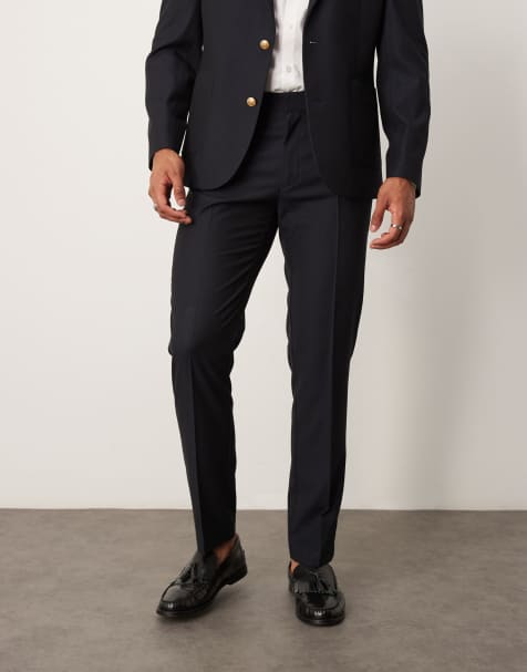 ASOS DESIGN – Granatowe dopasowane spodnie garniturowe z żakardu - view 1
