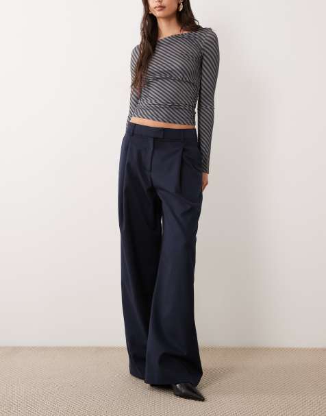 ASOS DESIGN – Granatowe dopasowane spodnie o bardzo luźnym kroju z szerokimi nogawkami - view 1